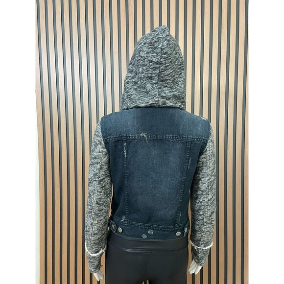 Free People Women's Jacket Basic Denim Hooded Faded Distressed Collared XS Blue - Picture 2 of 8